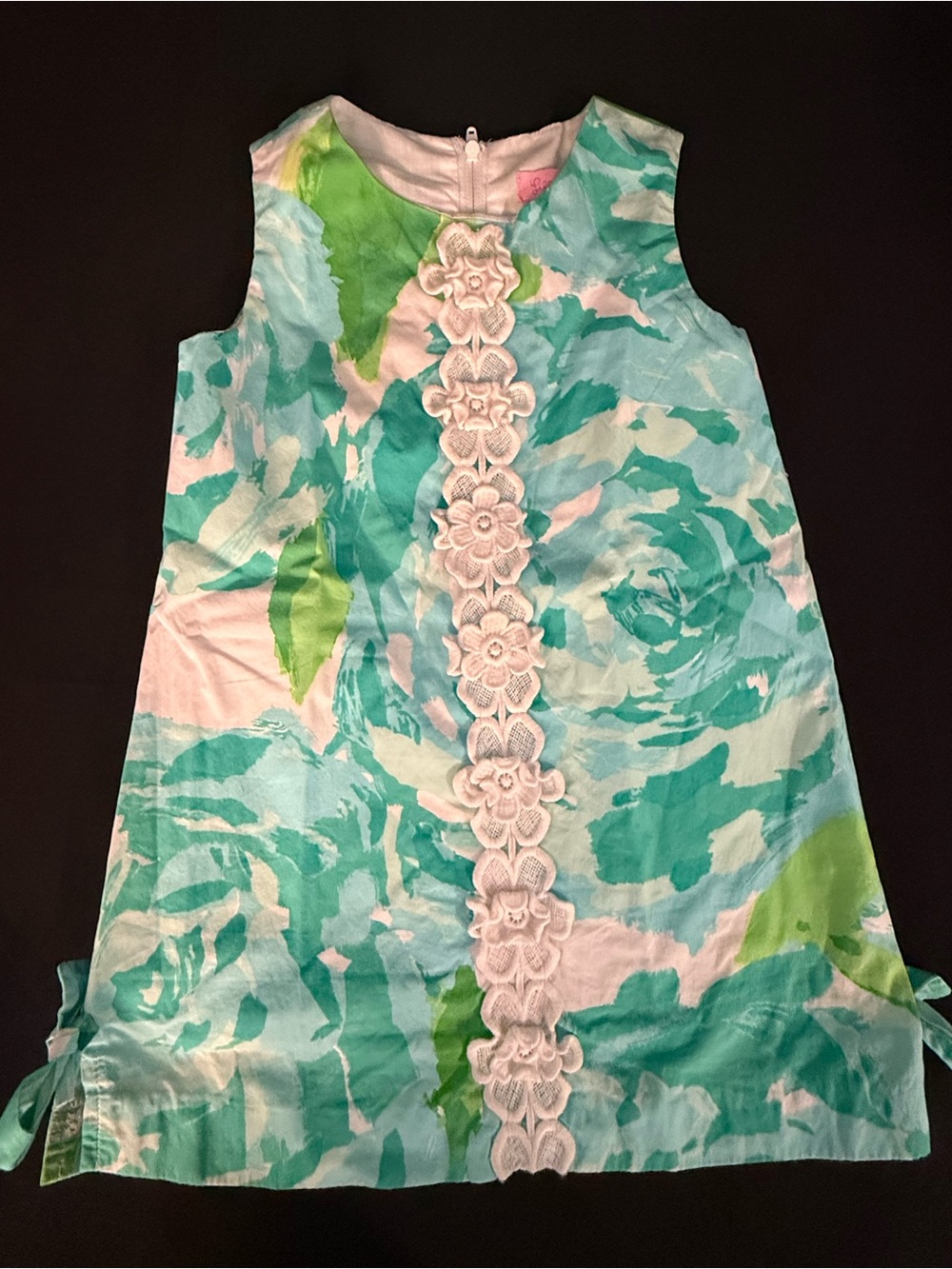 Lilly Pulitzer Aqua and Green Floral Lace-Trim Shift Dress